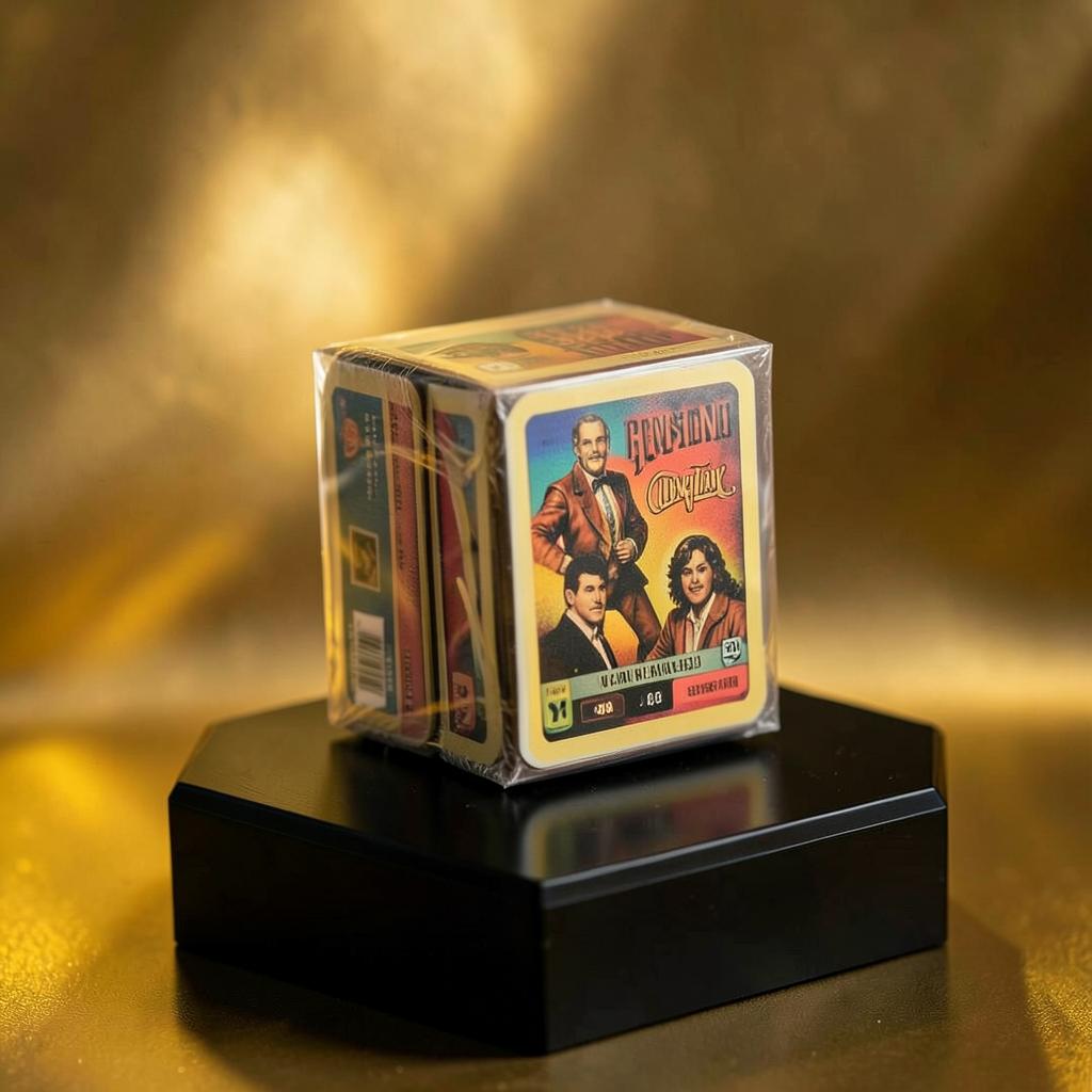 Factory sealed trading card box displayed on a black pedestal