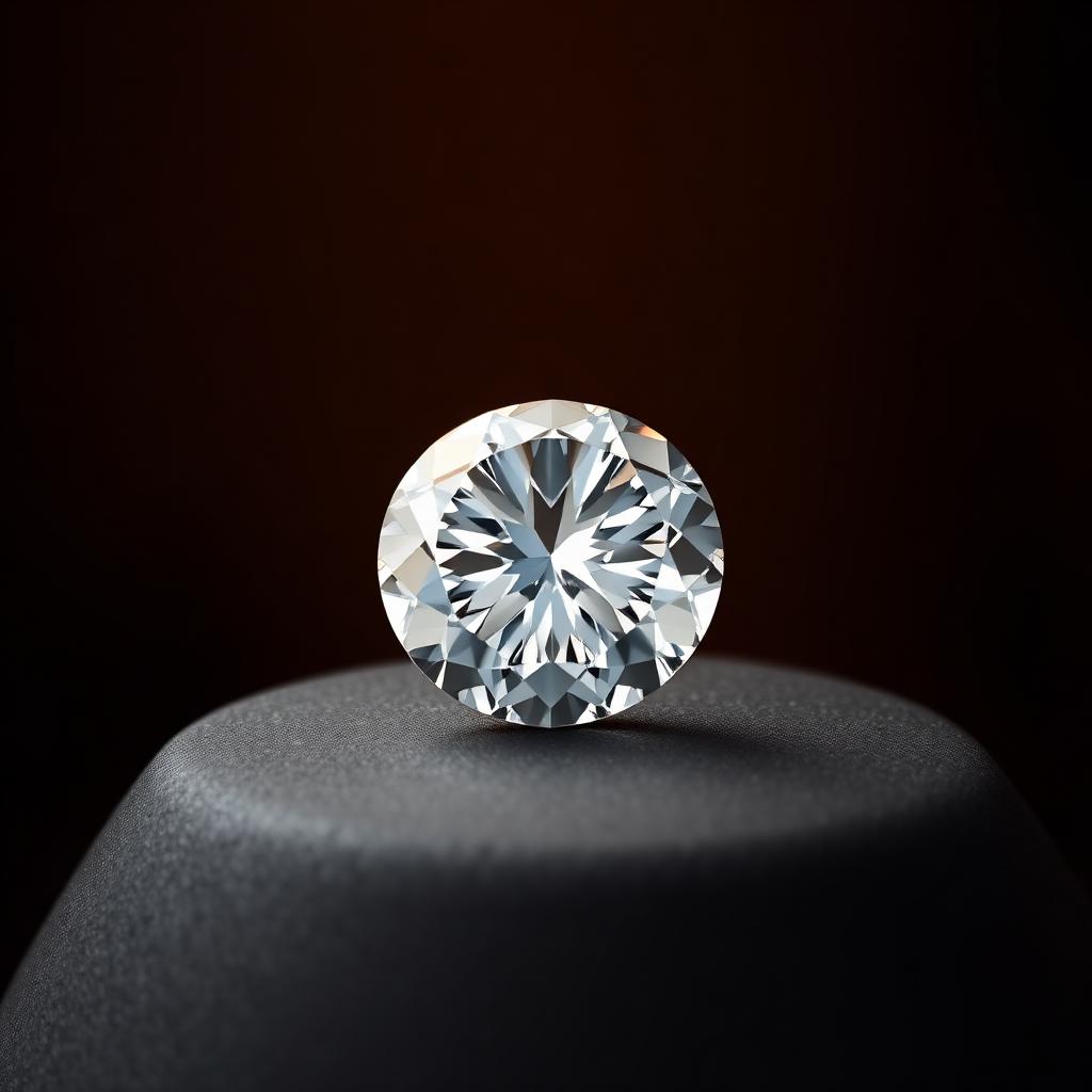 Loose round brilliant cut diamond on a dark surface