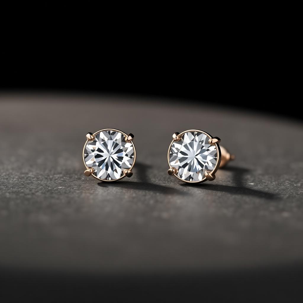 Pair of round brilliant diamond stud earrings