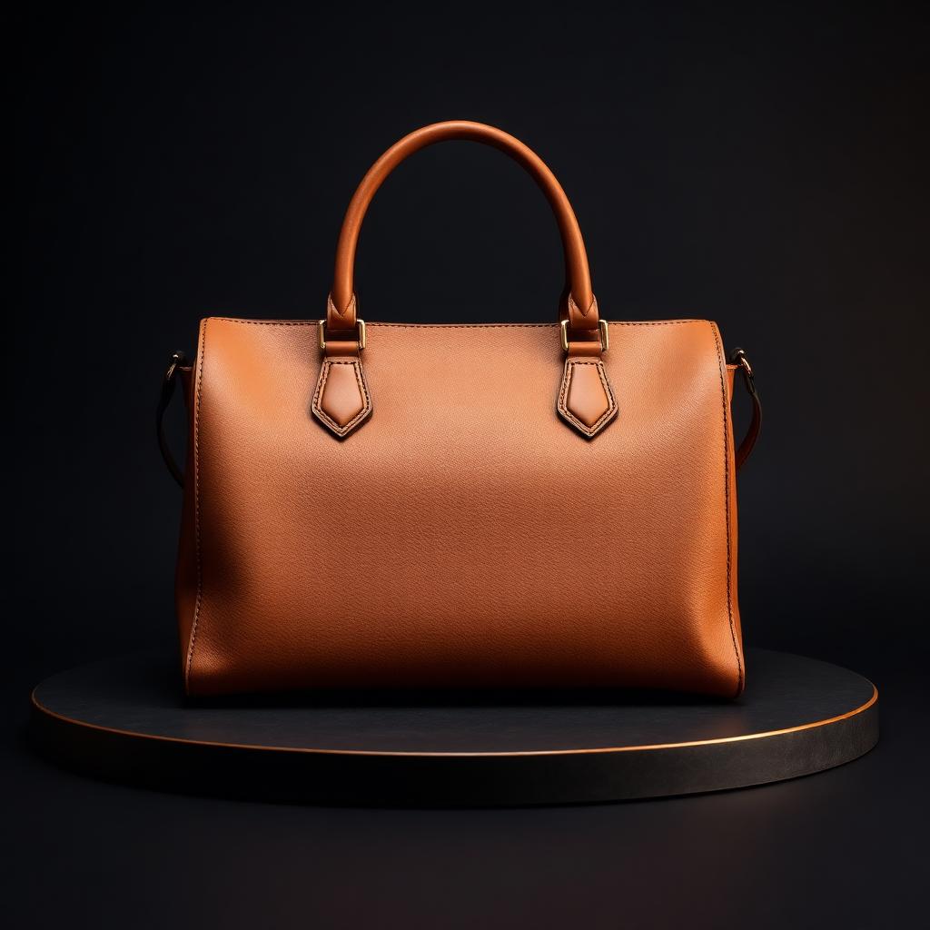 Structured tan leather top-handle designer handbag with gold hardware
