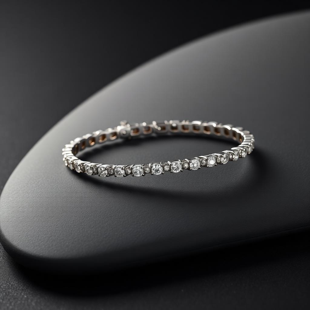 White gold diamond tennis bracelet on a dark surface