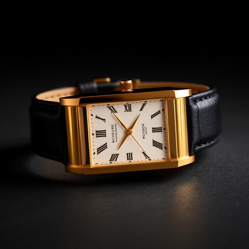 Classic rectangular gold dress watch