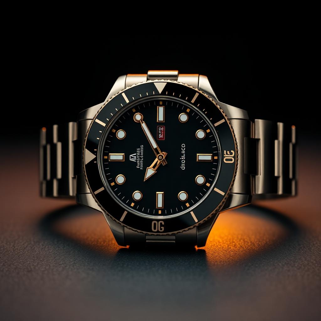 Steel luxury dive watch with black ceramic bezel